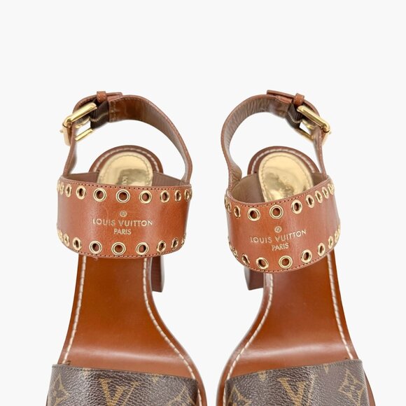 Louis Vuitton Passenger Monogram Sandals EU 41 US 11 Brown Leather LV Block Heel - Picture 4 of 15